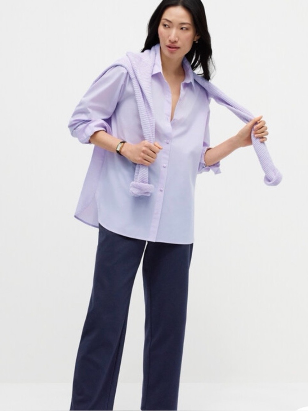 Eileen Fisher Classic Collar Shirt in Lilac size XL